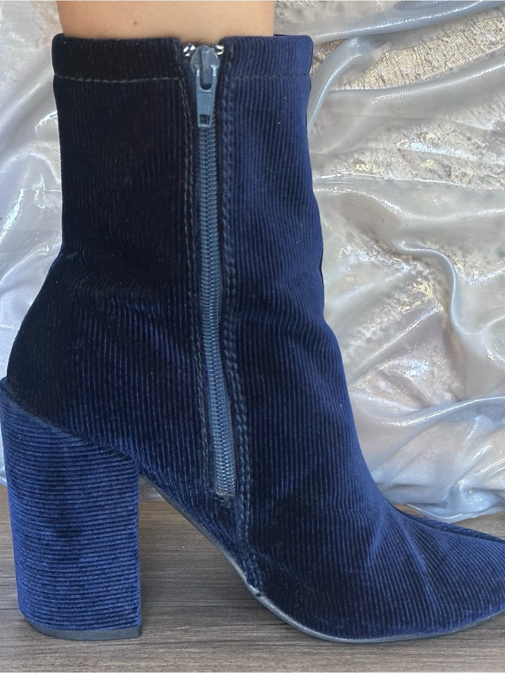 Forever 21 Navy Corduroy Block Heel Ankle Boots